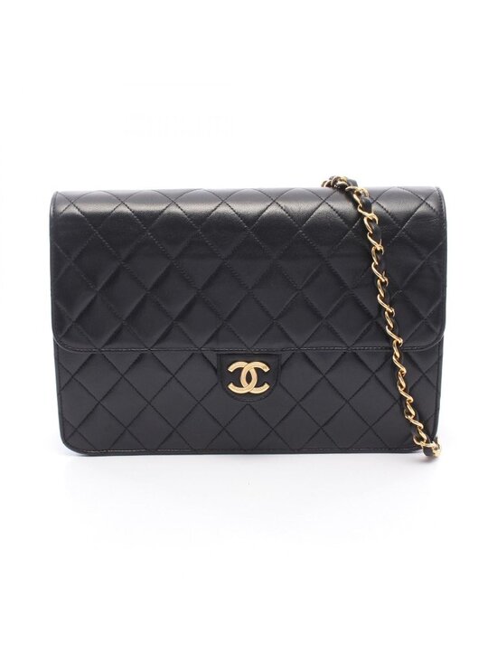 Chanel Shoulder Bag Quilted Black Lambskin Push Lock Chain